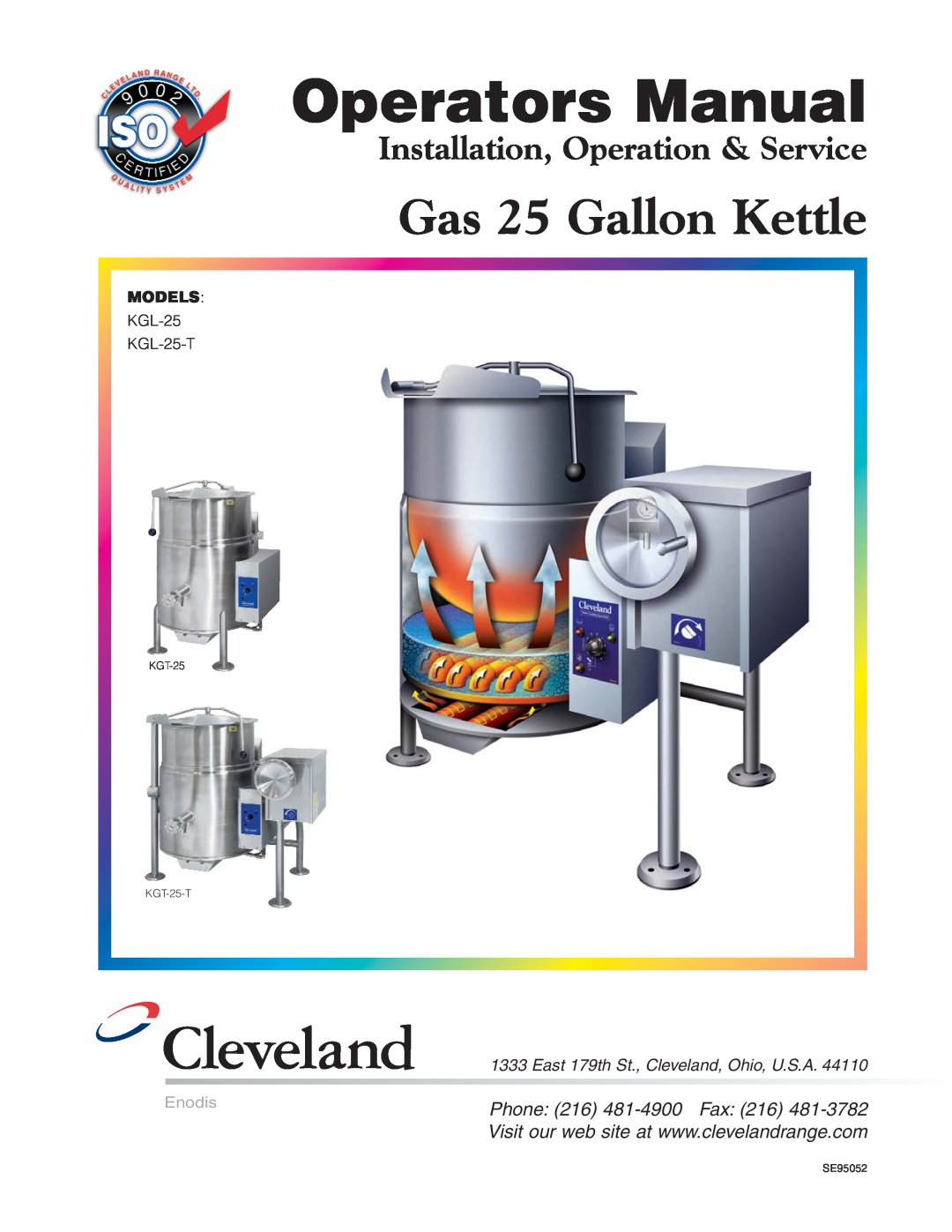 Cleveland Range KGT-25-T, KGL-25 manual Operators Manual, Gas 25 Gallon Kettle, Installation, Operation & Service, Enodis 