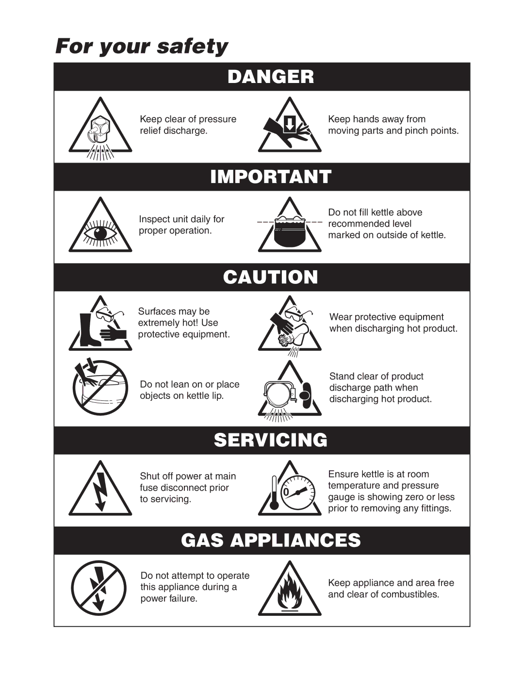 Cleveland Range KDL-SH, KDL-TSH, KDP-T manual For your safety 