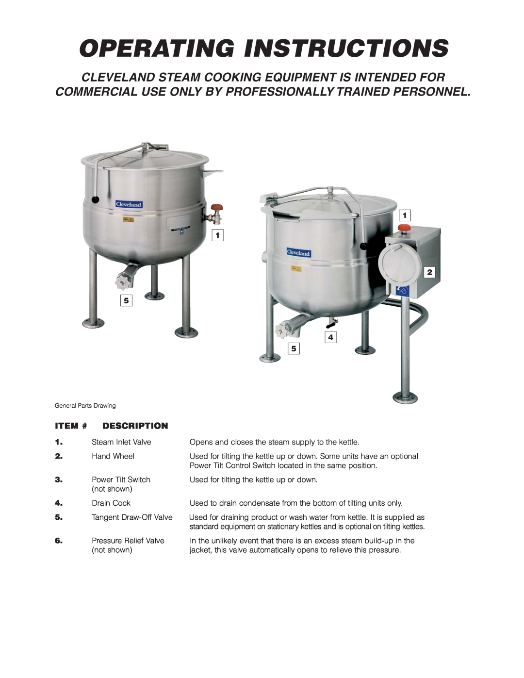 Cleveland Range KDL-TSH, KDL-SH, KDP-T manual Operating Instructions, Cleveland Steam Cooking Equipment Is Intended For 