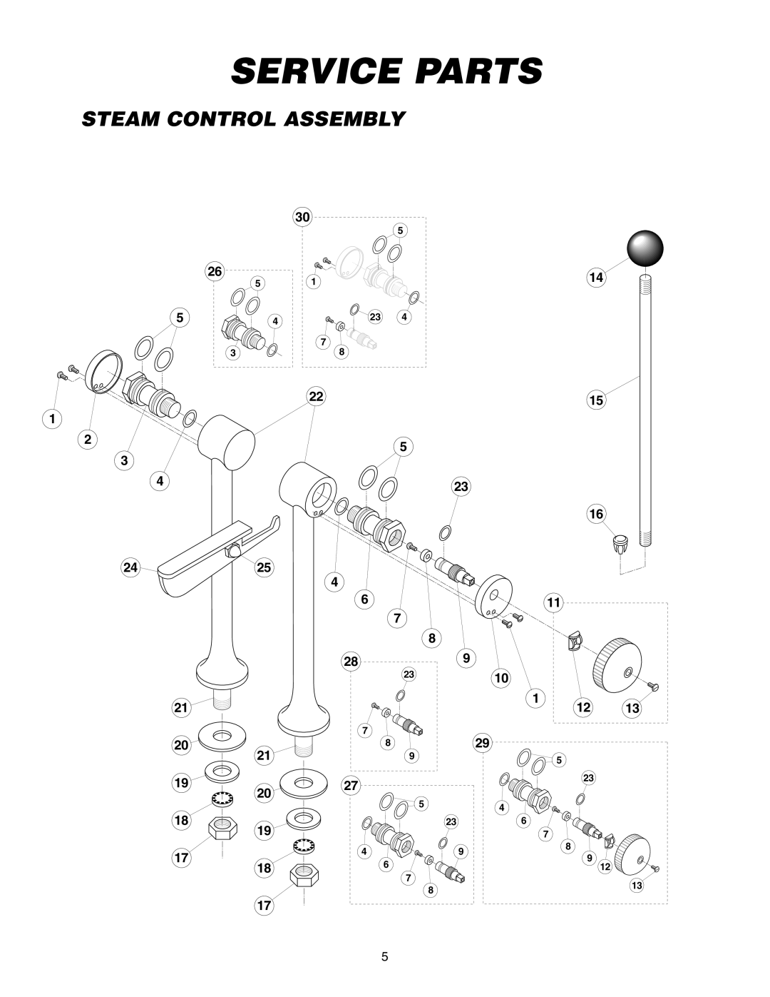 Cleveland Range KE50151-E manual Steam Control Assembly, Service Parts, 14 15 23 16, 24 4 6 7, 1 12 