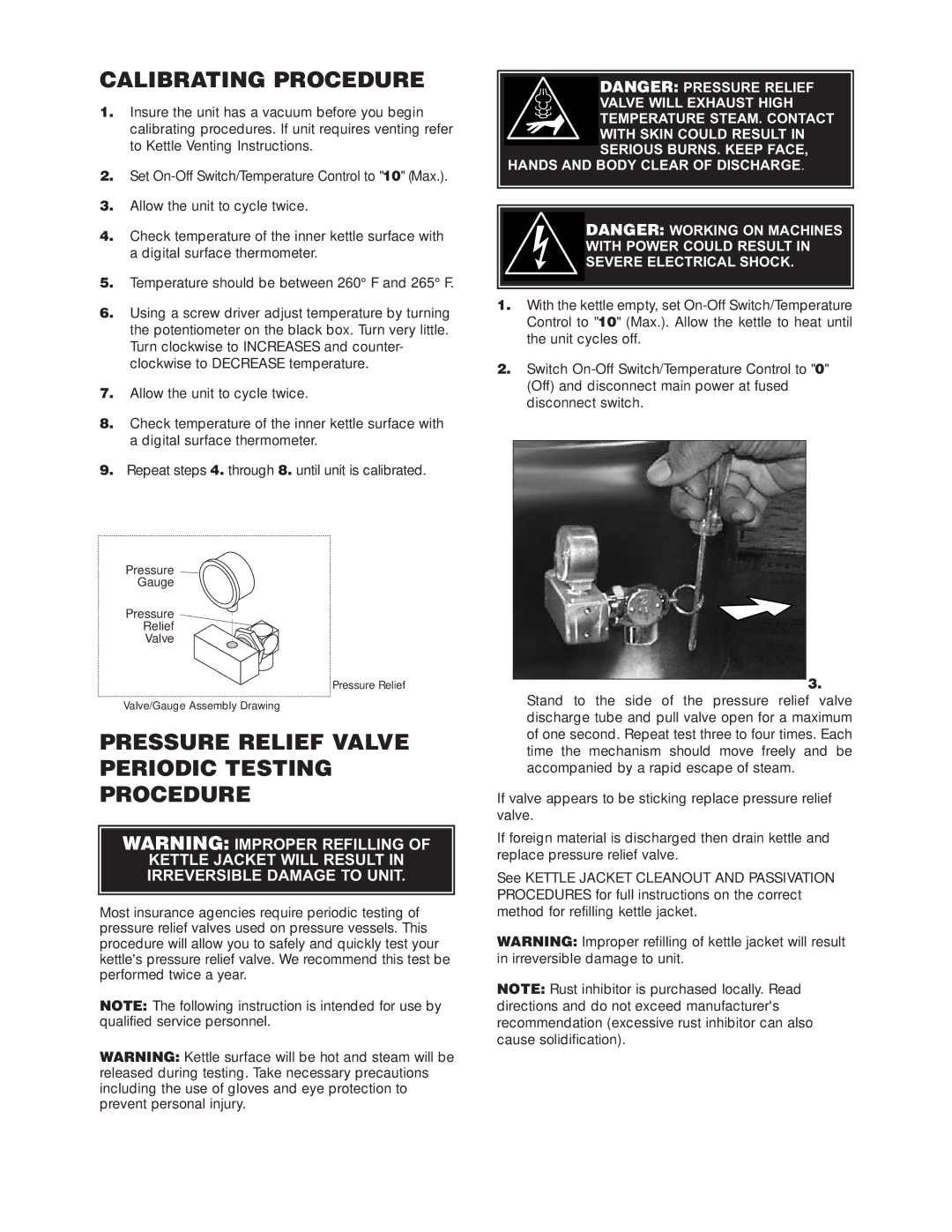 Cleveland Range KEL-30, KEL-60-SH, KEL-100-T Calibrating Procedure, Pressure Relief Valve Periodic Testing Procedure 