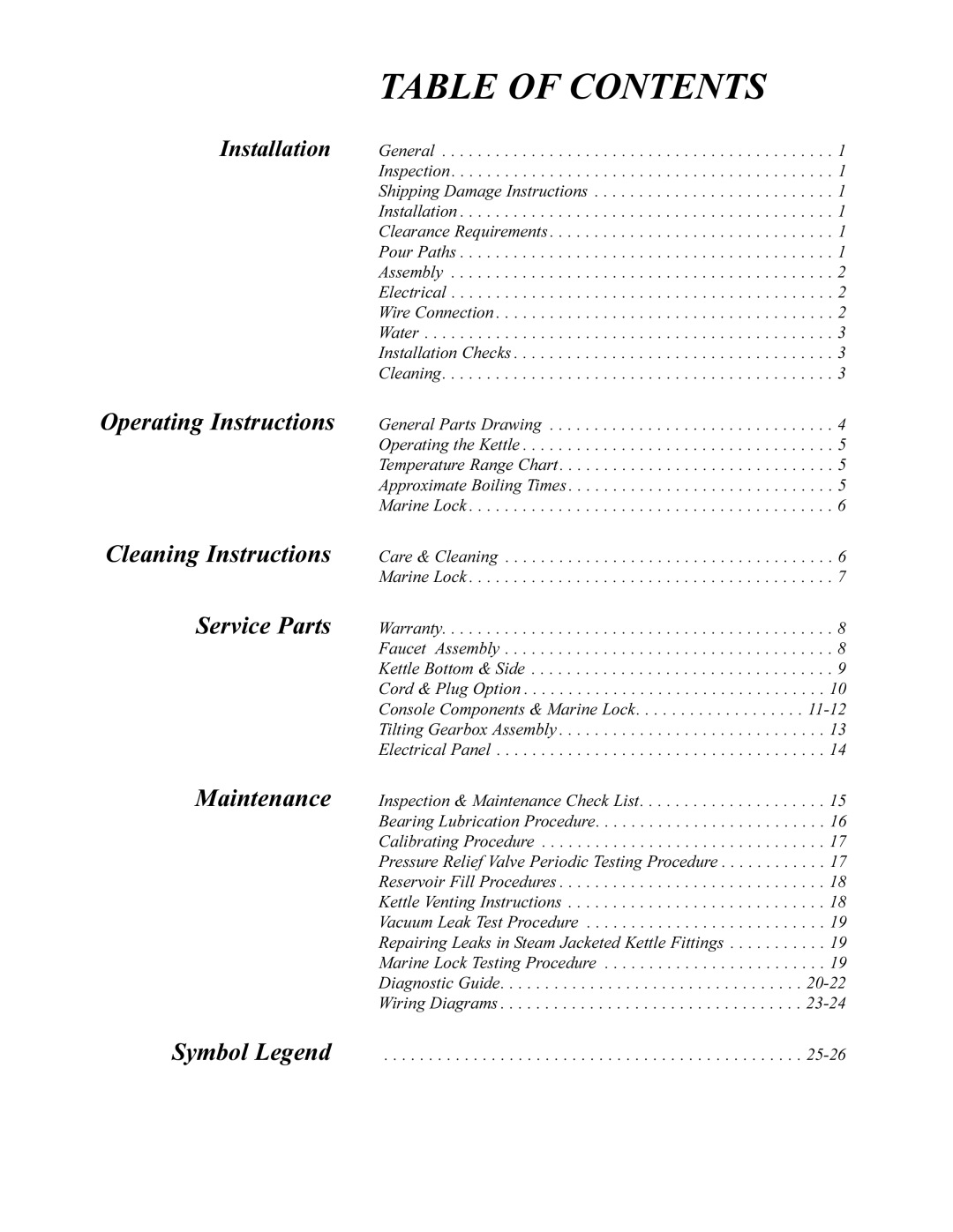 Cleveland Range KET-3-T manual Table of Contents 