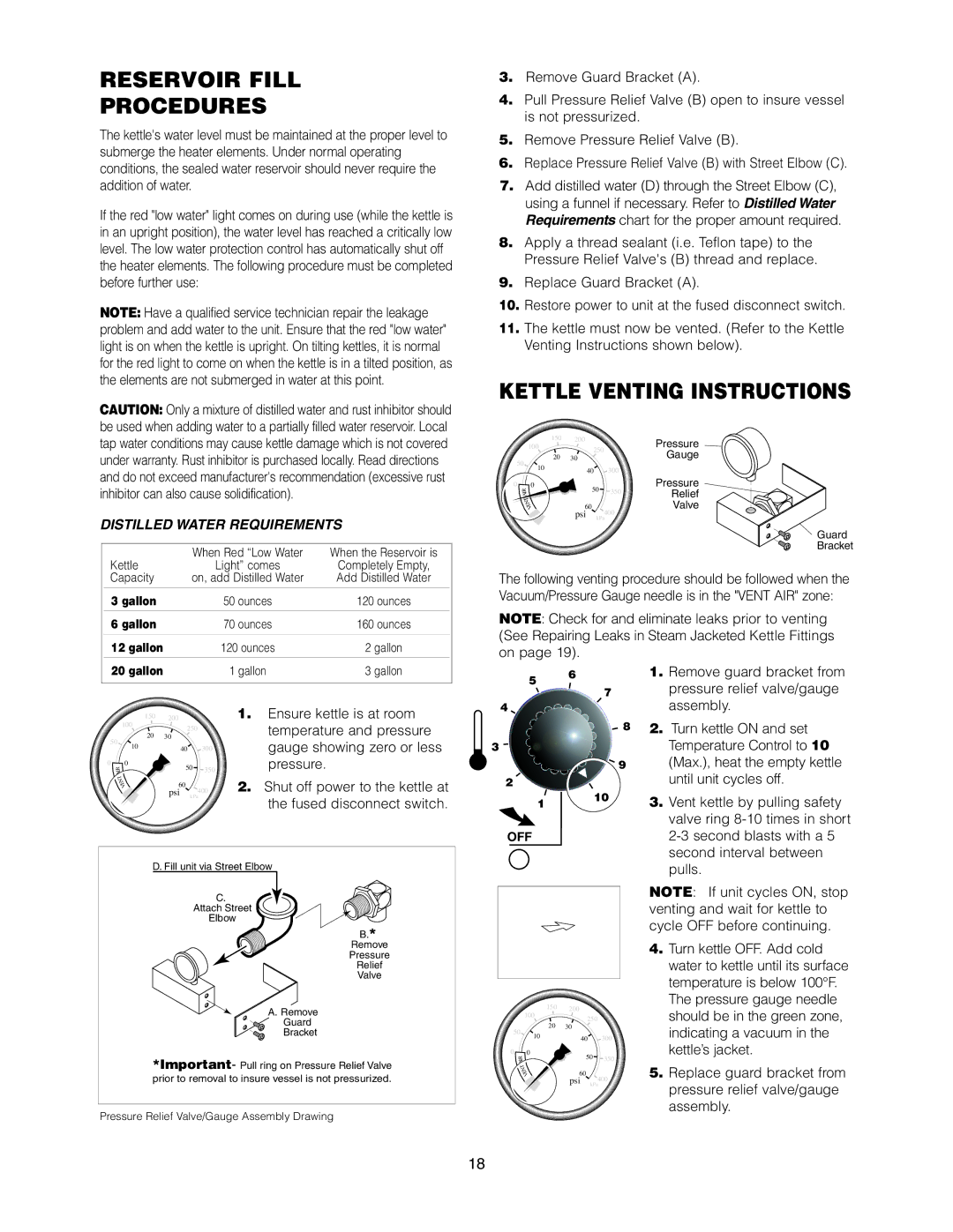 Cleveland Range KET-3-T manual Reservoir Fill Procedures, Kettle Venting Instructions 