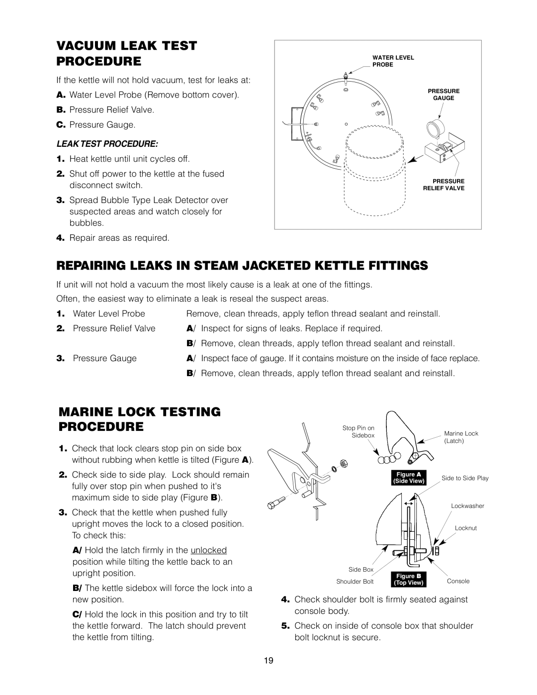 Cleveland Range KET-3-T manual Vacuum Leak Test Procedure, Repairing Leaks In Steam Jacketed Kettle Fittings 