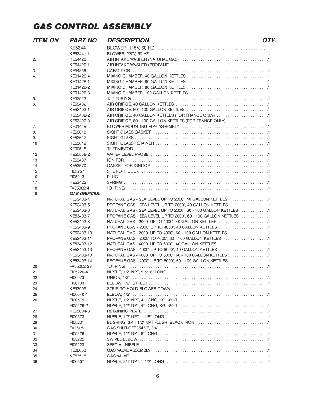 Cleveland Range KGL-40, KGL-60, KGL-80, KGL-100, KGL-40-T, KGL-60-T, KGL-80-T, KGL-40-SH, KGL-60-SH, KGL-40-TSH manual 