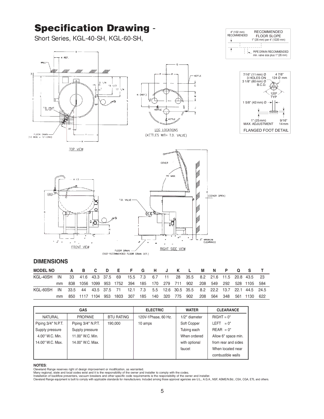 Cleveland Range KGL-80-T, KGL-40-SH, KGL-100, KGL-40-T manual Short Series, KGL-40-SH, KGL-60-SH 