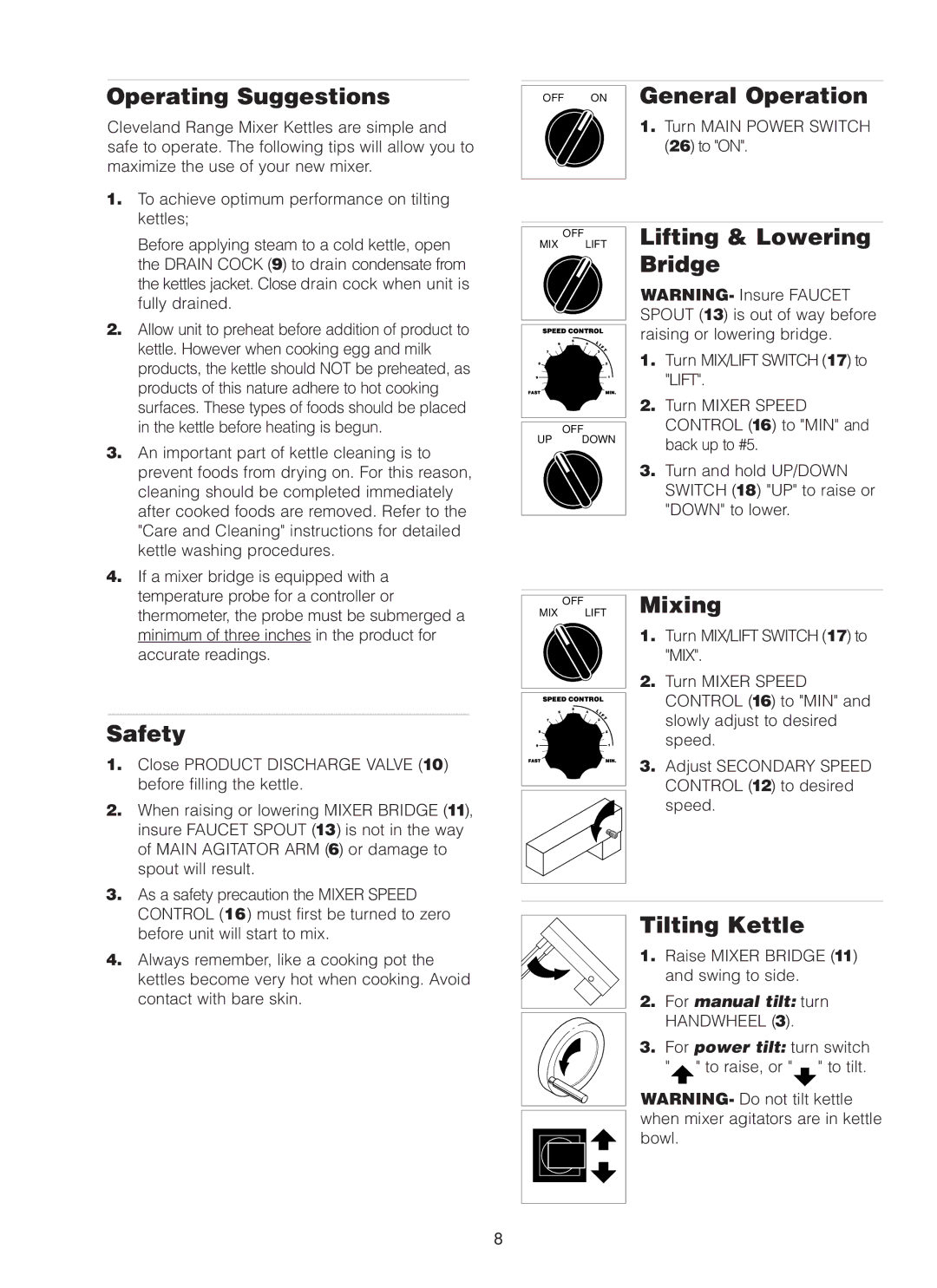 Cleveland Range MKDL-40-CC, MKDL-125-CC, MKDL-80-CC manual Operating Suggestions 