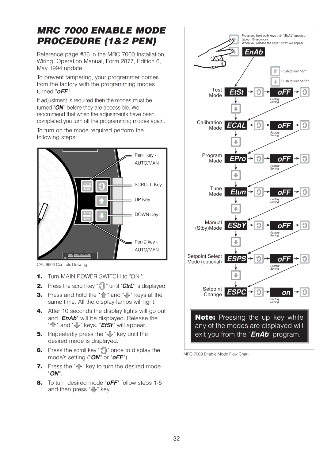 Cleveland Range MKDL-40-CC, MKDL-125-CC, MKDL-80-CC manual MRC 7000 Enable Mode Procedure 1&2 PEN, EnAb 