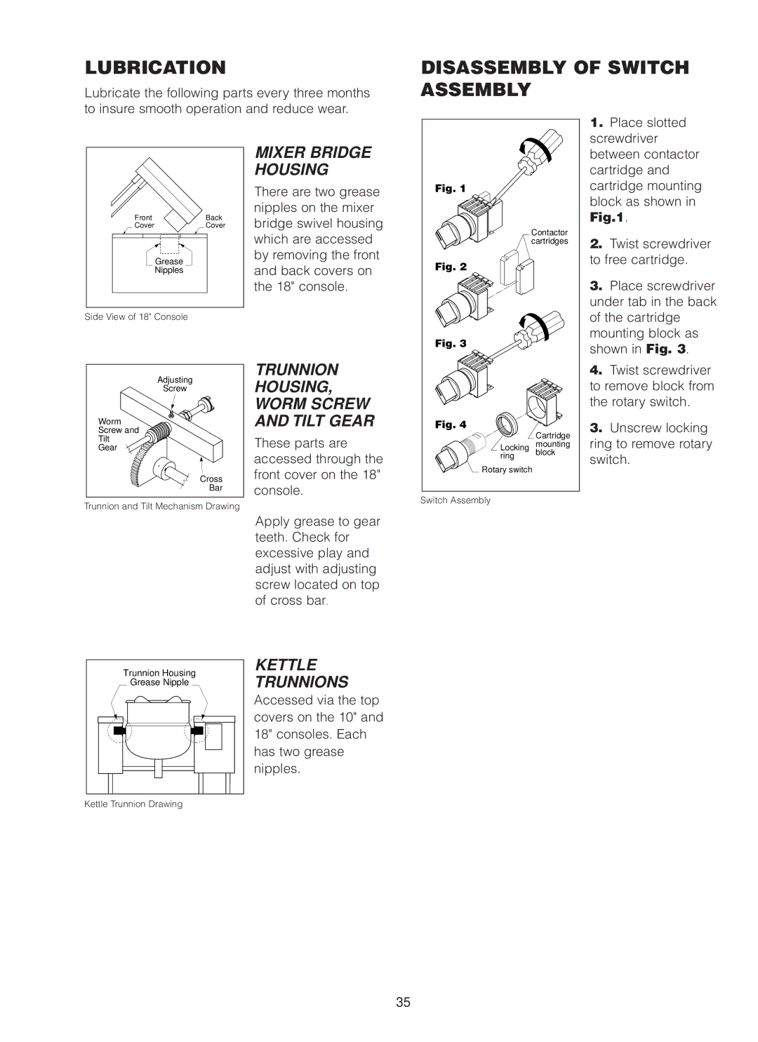 Cleveland Range MKDL-40-CC, MKDL-125-CC, MKDL-80-CC manual Lubrication, Disassembly of Switch Assembly 