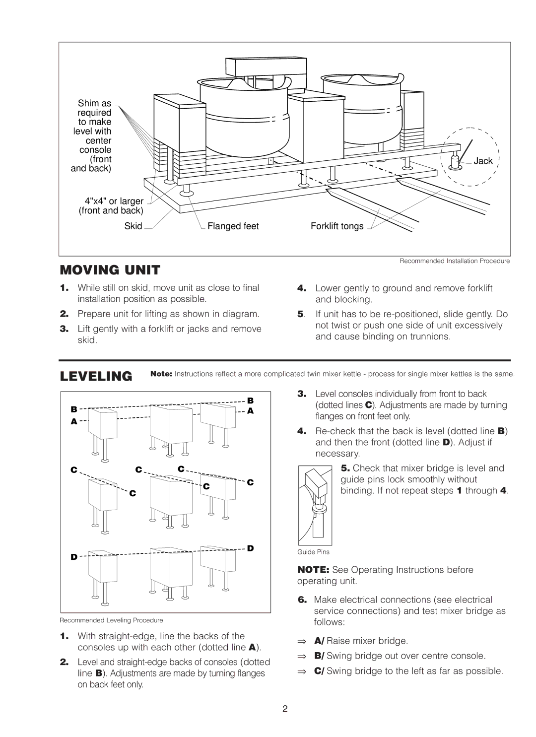 Cleveland Range MKDL-40-CC, MKDL-125-CC, MKDL-80-CC manual Moving Unit, Leveling 