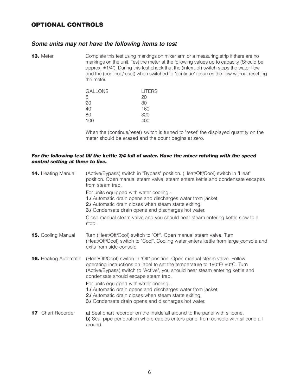 Cleveland Range MKDL-125-CC, MKDL-80-CC, MKDL-40-CC manual Some units may not have the following items to test 