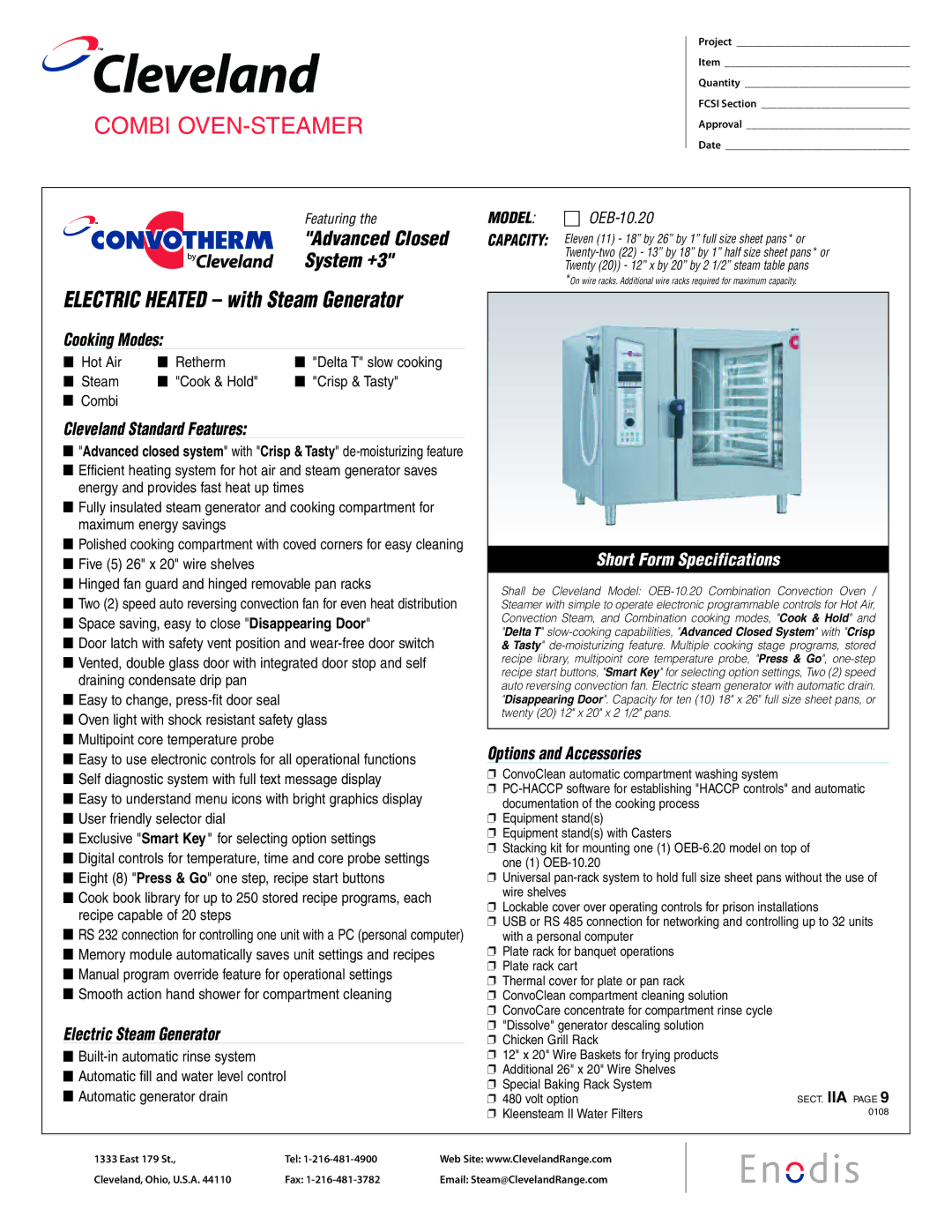 Cleveland Range OEB-10.20 specifications Advanced Closed, System +3, Electric Heated with Steam Generator 