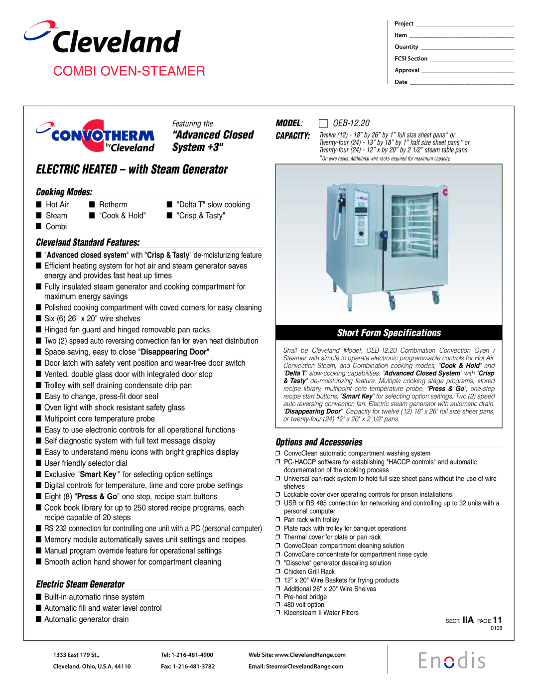 Cleveland Range OEB-12.20 specifications Advanced Closed, System +3, Electric Heated with Steam Generator 