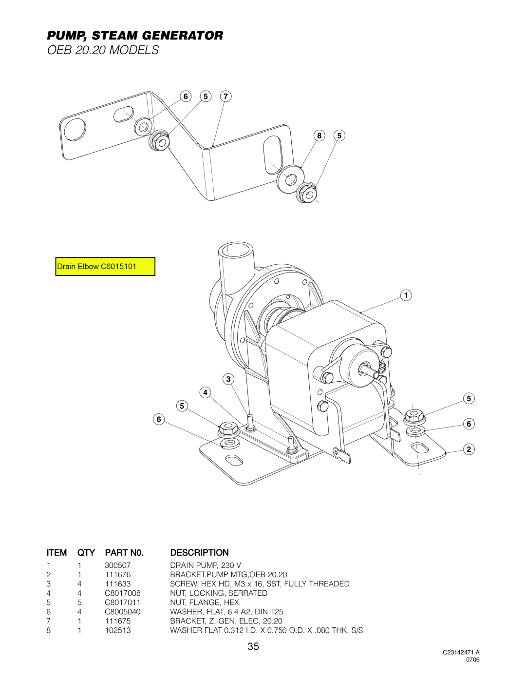 Cleveland Range OES-20.20, OEB-20.20 manual PUMP, Steam Generator 