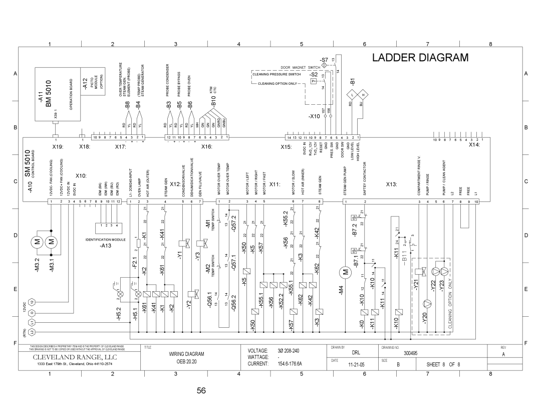 Cleveland Range OEB-20.20 A11 BM 5010, B10 X10, X18, X19 X17, 21-K1, A13 M3.2 M3.1 F2.1, H5.2 H5.1 K61 -K41, X16 X15, X14 