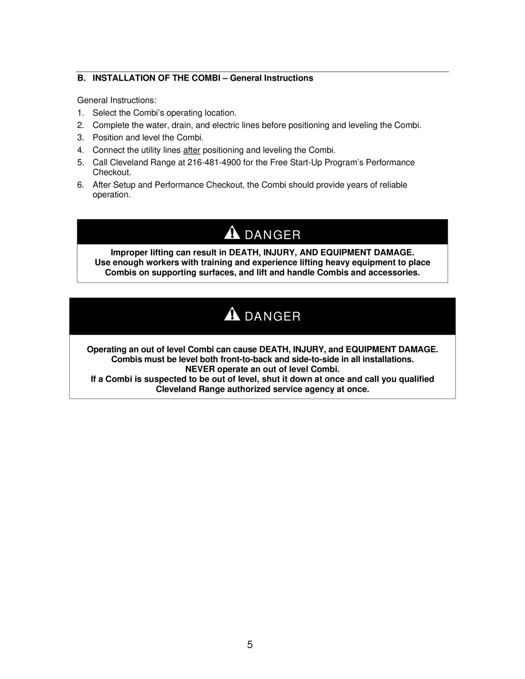 Cleveland Range OES-20.20, OEB-20.20 manual Installation of the Combi General Instructions 