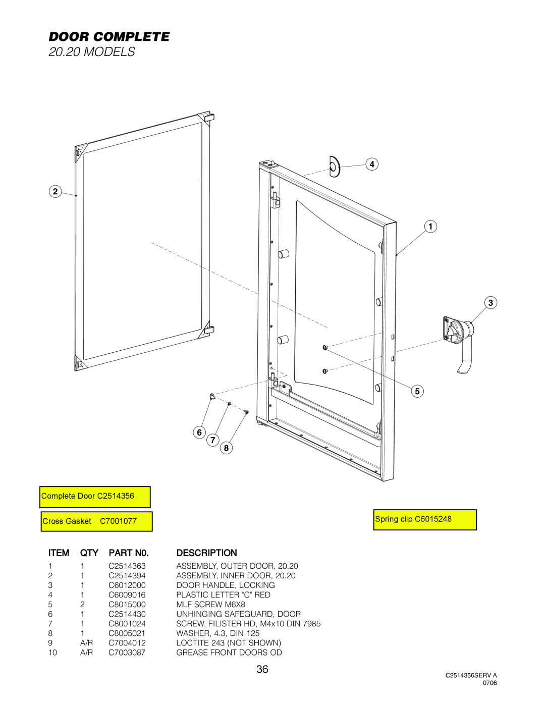 Cleveland Range OEB-20.20, OES-20.20 manual Door Complete, Models, 4 1 3 5 