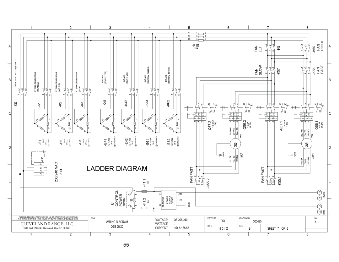 Cleveland Range OES-20.20, OEB-20.20 manual Ladder Diagram, Cleveland Range, Llc 