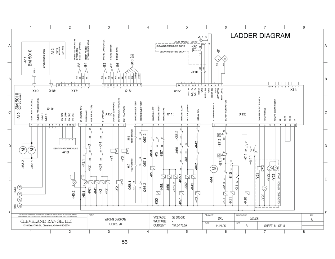 Cleveland Range OEB-20.20, OES-20.20 manual Ladder Diagram, Cleveland Range, Llc, M -B7.1 