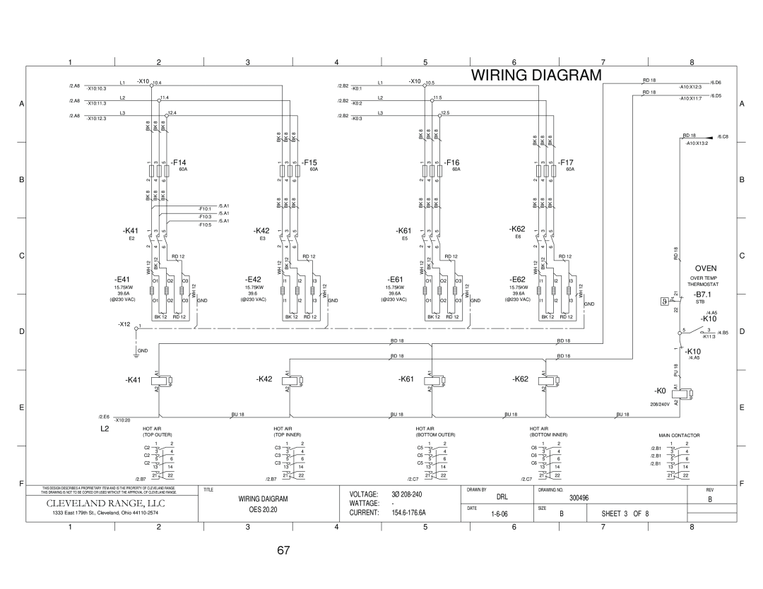 Cleveland Range OES-20.20, OEB-20.20 manual Wiring Diagram, Cleveland Range, Llc, A B C D 