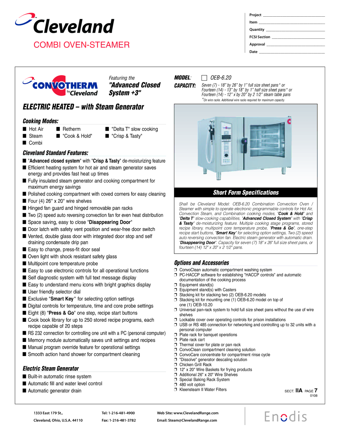 Cleveland Range OEB-6.20 specifications Advanced Closed, System +3, Electric Heated with Steam Generator 