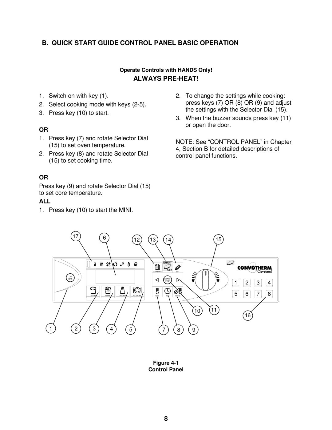 Cleveland Range OES-6.08 manual Quick Start Guide Control Panel Basic Operation, Always PRE-HEAT 