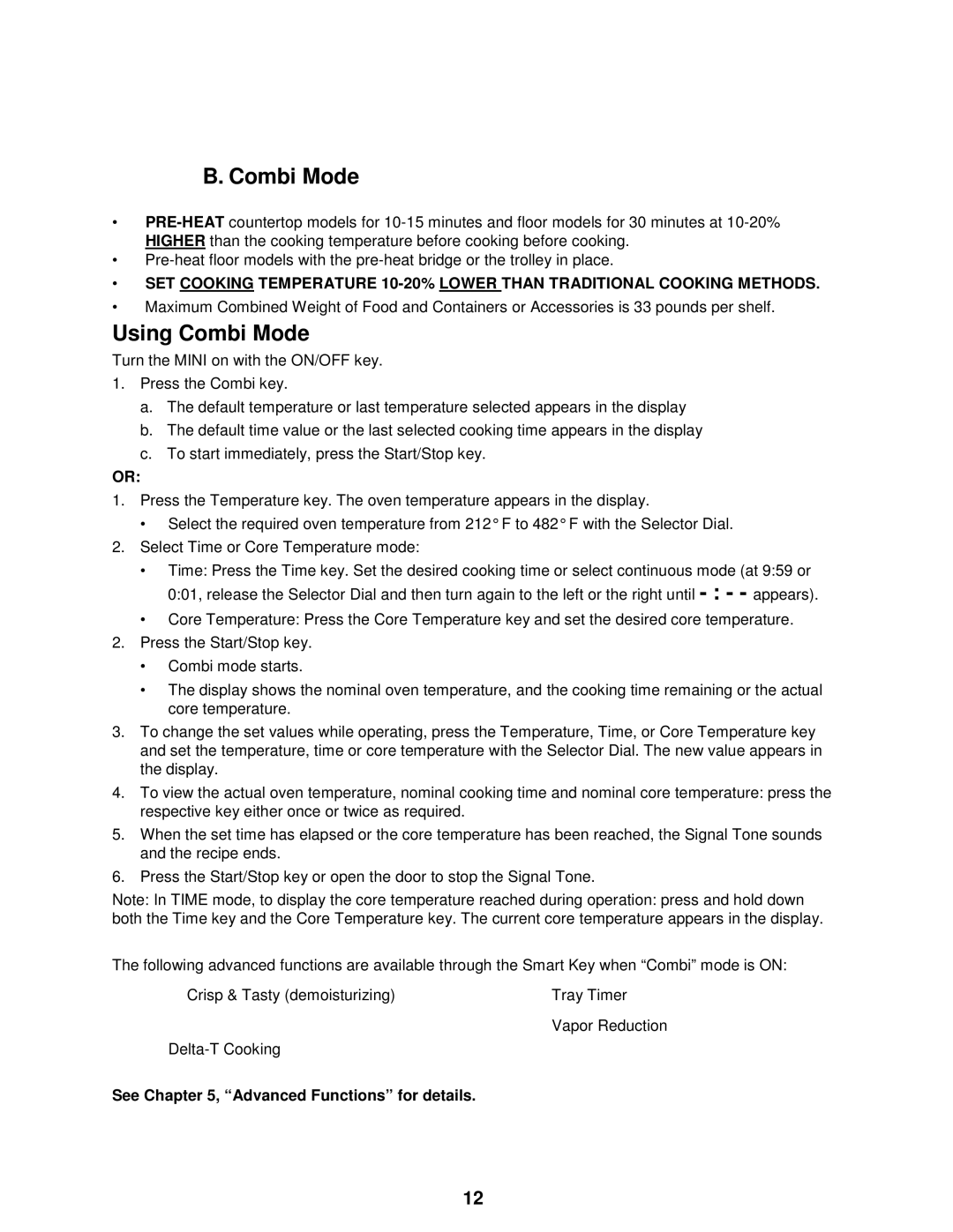 Cleveland Range OES-6.08 manual Using Combi Mode 