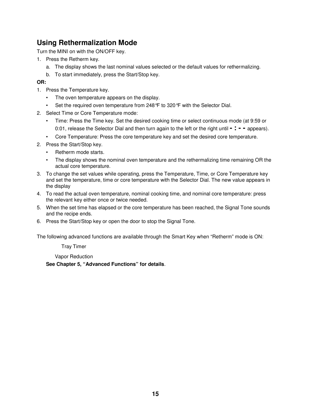 Cleveland Range OES-6.08 manual Using Rethermalization Mode 