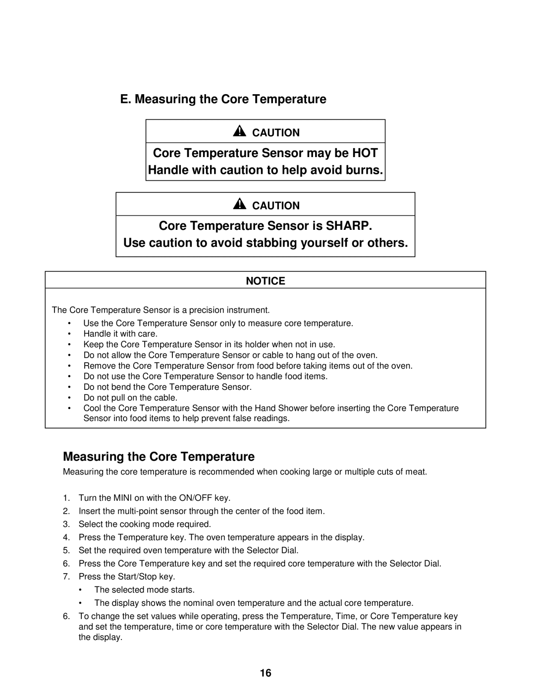 Cleveland Range OES-6.08 manual Measuring the Core Temperature 