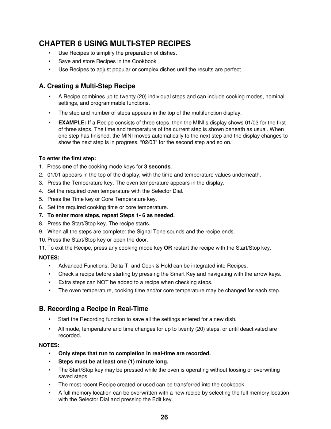 Cleveland Range OES-6.08 manual Using MULTI-STEP Recipes, Creating a Multi-Step Recipe, Recording a Recipe in Real-Time 