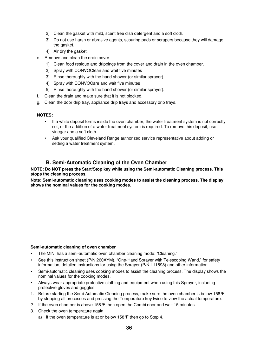 Cleveland Range OES-6.08 manual Semi-Automatic Cleaning of the Oven Chamber, Semi-automatic cleaning of oven chamber 