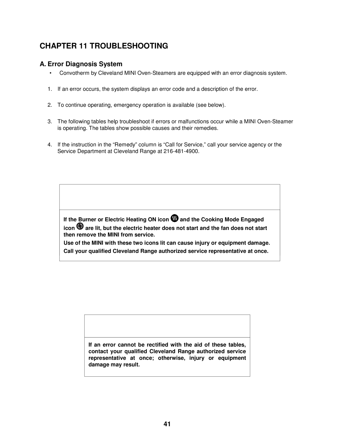 Cleveland Range OES-6.08 manual Troubleshooting, Error Diagnosis System 