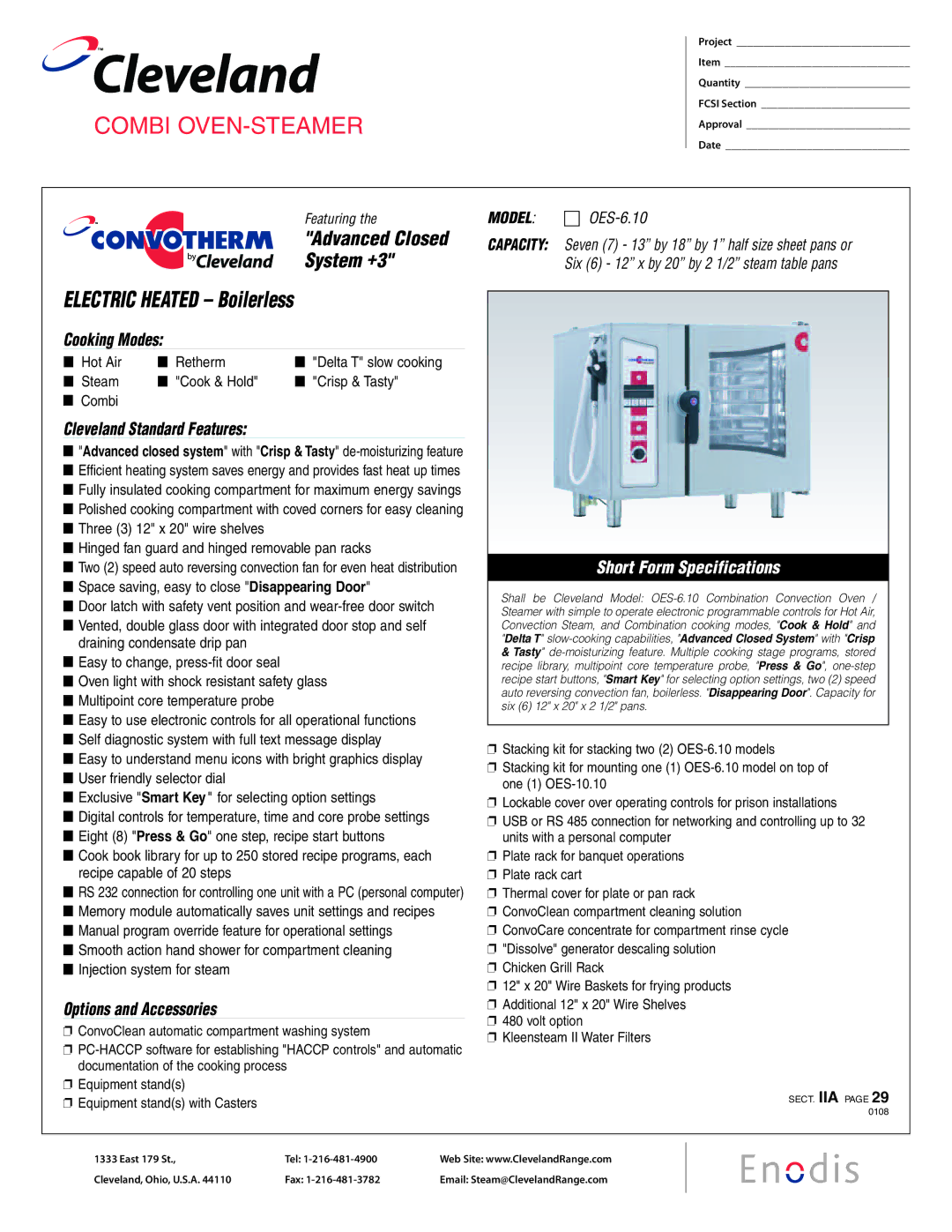 Cleveland Range OES-6.10 specifications Cleveland 