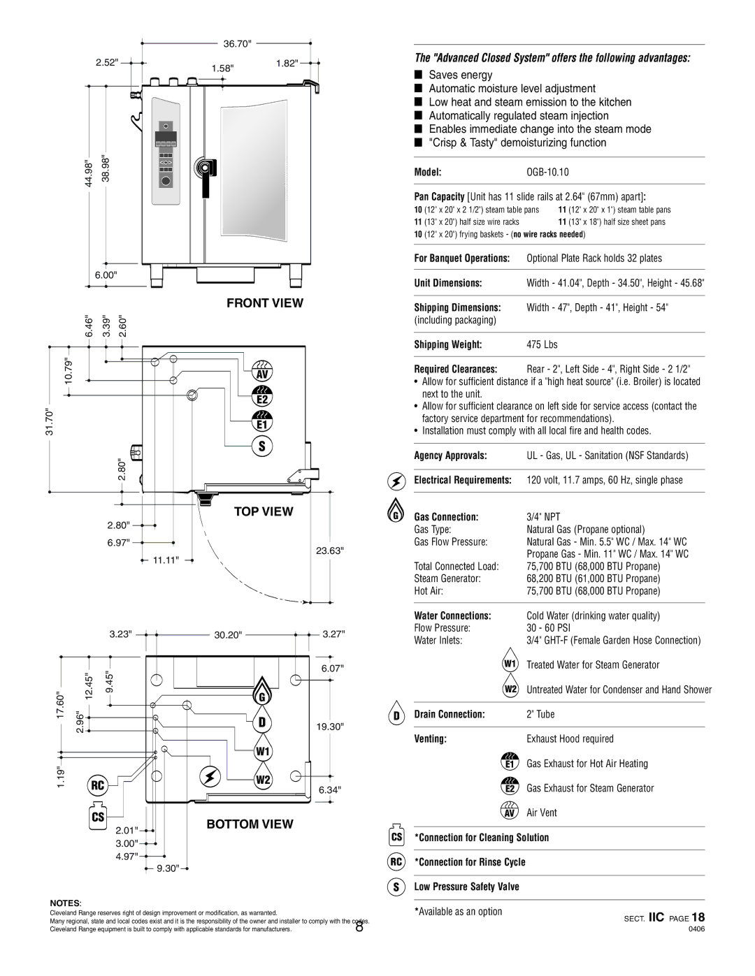 Cleveland Range OGB-10.10, OGB-6.20, OGS-6.20, OGS-10.10 manual Advanced Closed System offers the following advantages 