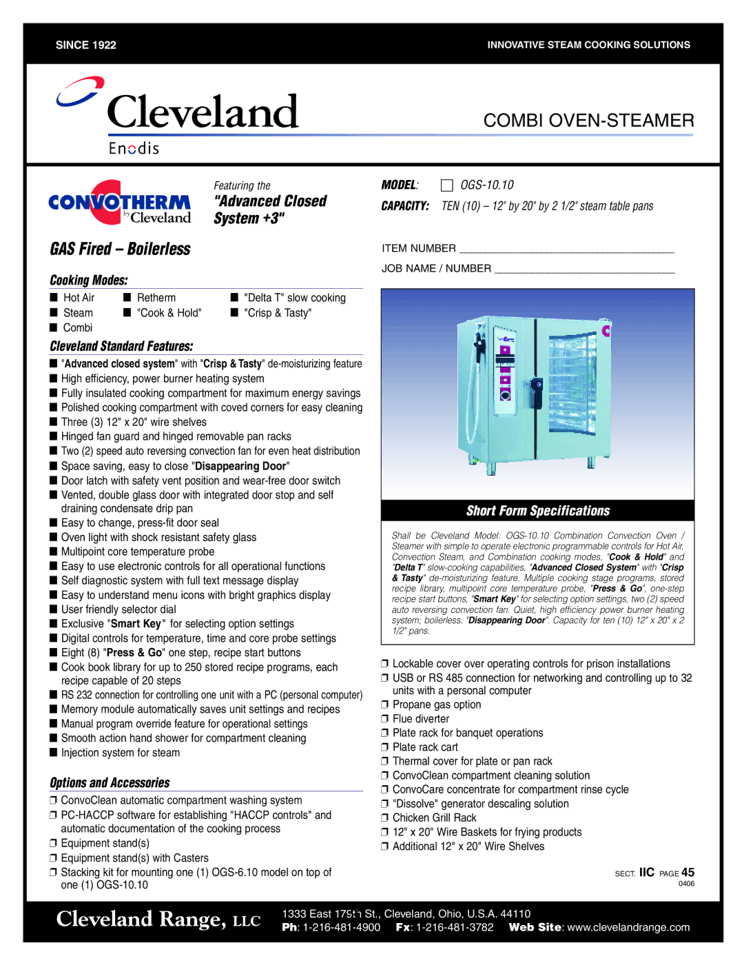 Cleveland Range OGB-6.20, OGS-6.20, OGS-10.10, OGB-10.10 manual GAS Fired Boilerless 