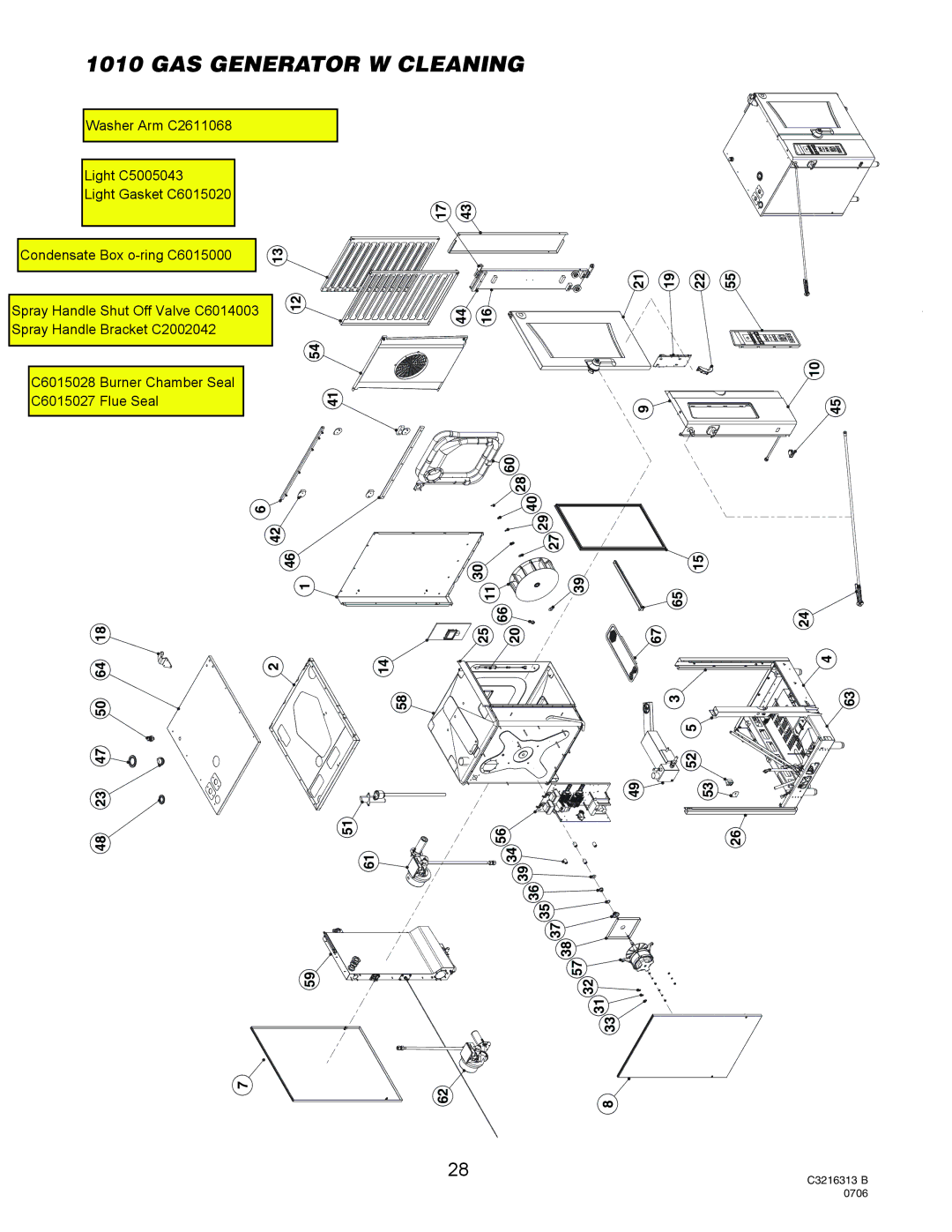 Cleveland Range OGB-10.10, OGB-6.20 manual GAS Generator W Cleaning, Light Gasket C6015020 Condensate Box o-ring C6015000 