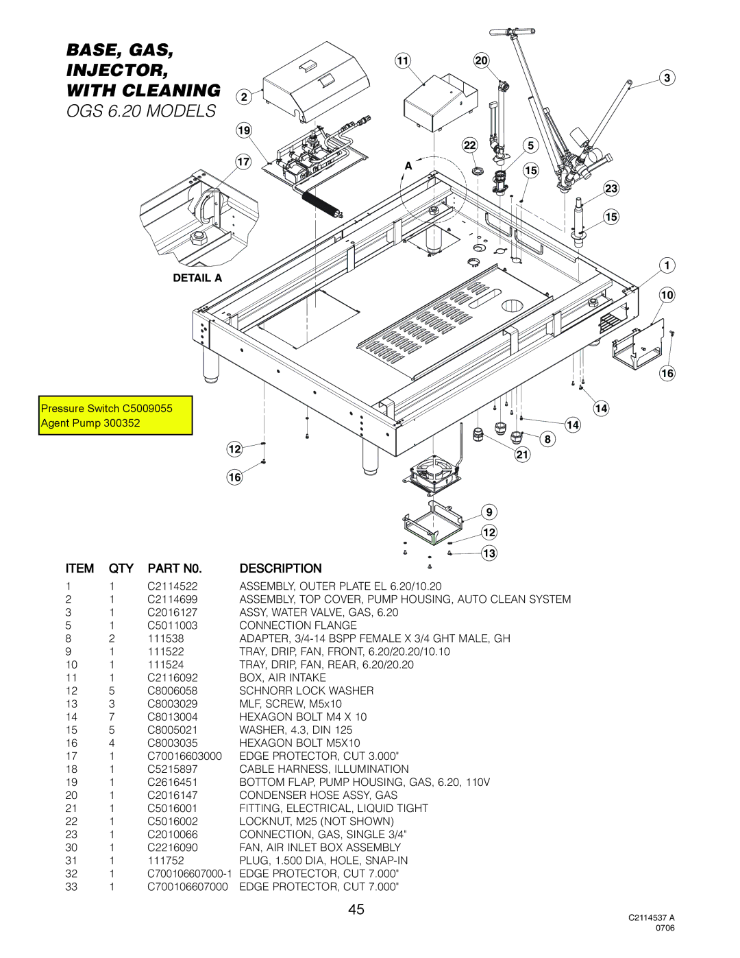 Cleveland Range OGB-6.20, OGS-6.20, OGS-10.10, OGB-10.10 manual BASE, GAS Injector With Cleaning, OGS 6.20 Models 