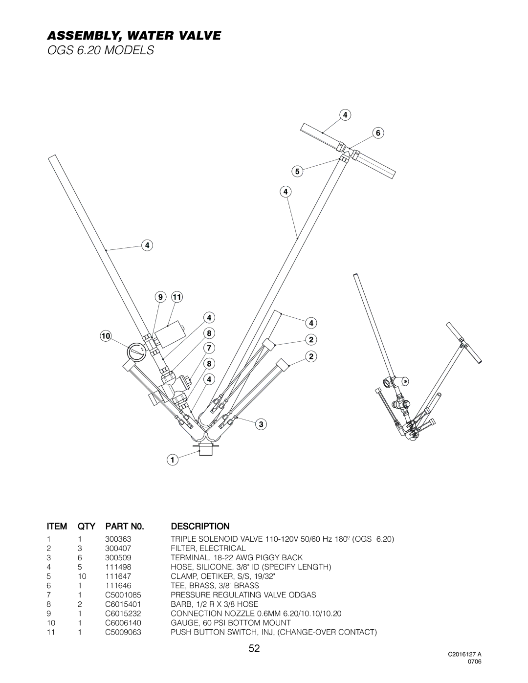 Cleveland Range OGB-6.20, OGS-6.20, OGS-10.10, OGB-10.10 manual Push Button SWITCH, INJ, CHANGE-OVER Contact 