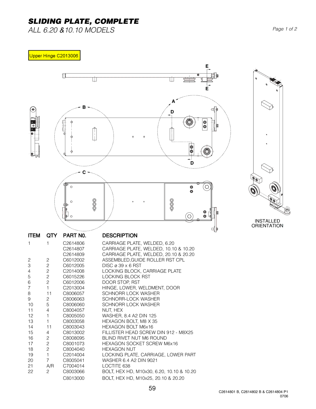 Cleveland Range OGB-10.10, OGB-6.20, OGS-6.20, OGS-10.10 manual Sliding PLATE, Complete, ALL 6.20 &10.10 Models 