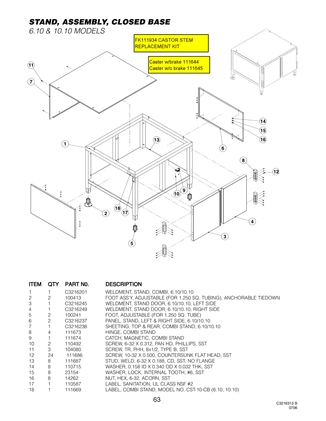 Cleveland Range OGS-10.10, OGB-6.20, OGS-6.20, OGB-10.10 manual STAND, ASSEMBLY, Closed Base, 10 & 10.10 Models 