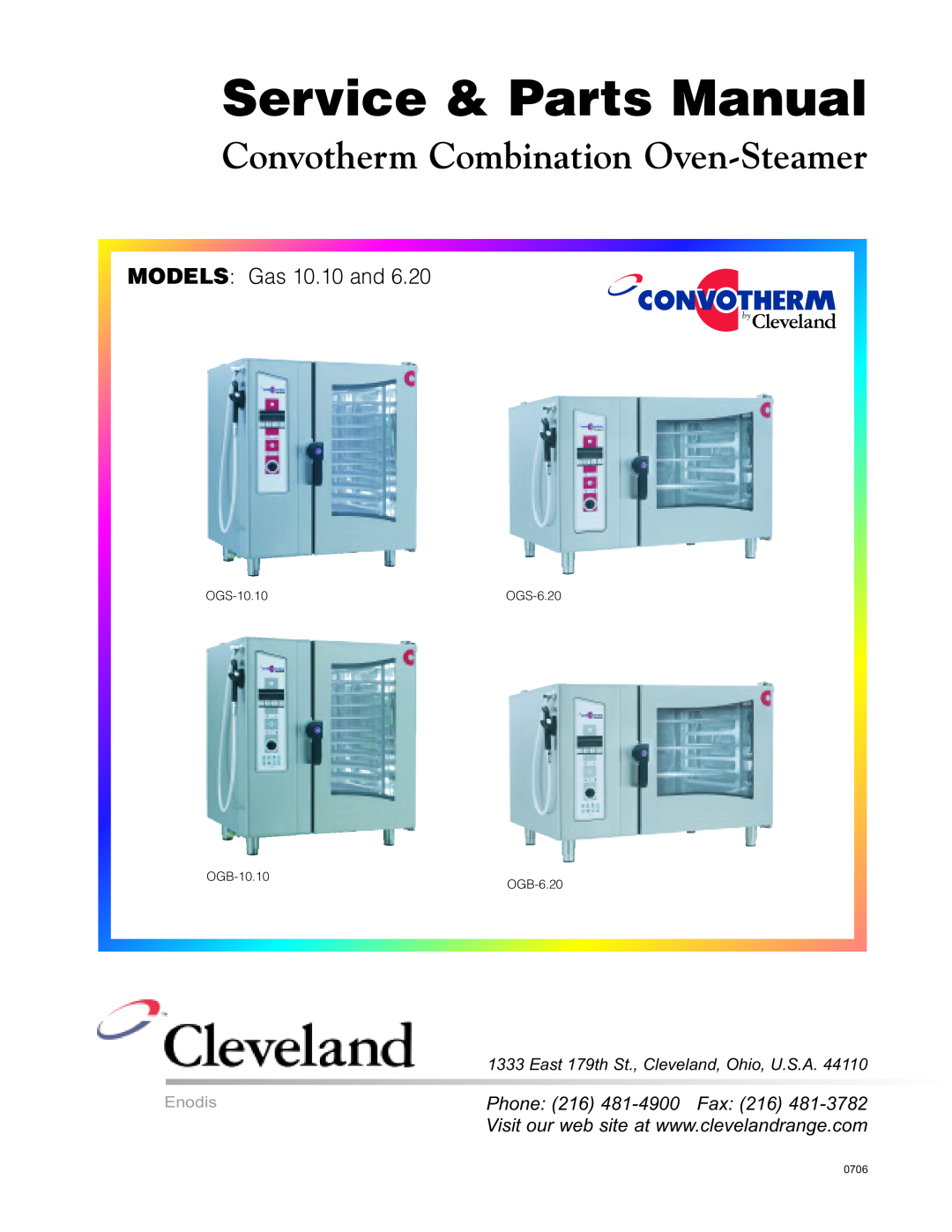 Cleveland Range OGS-6.20 manual Service & Parts Manual, Convotherm Combination Oven-Steamer, MODELS Gas 10.10 and, Enodis 