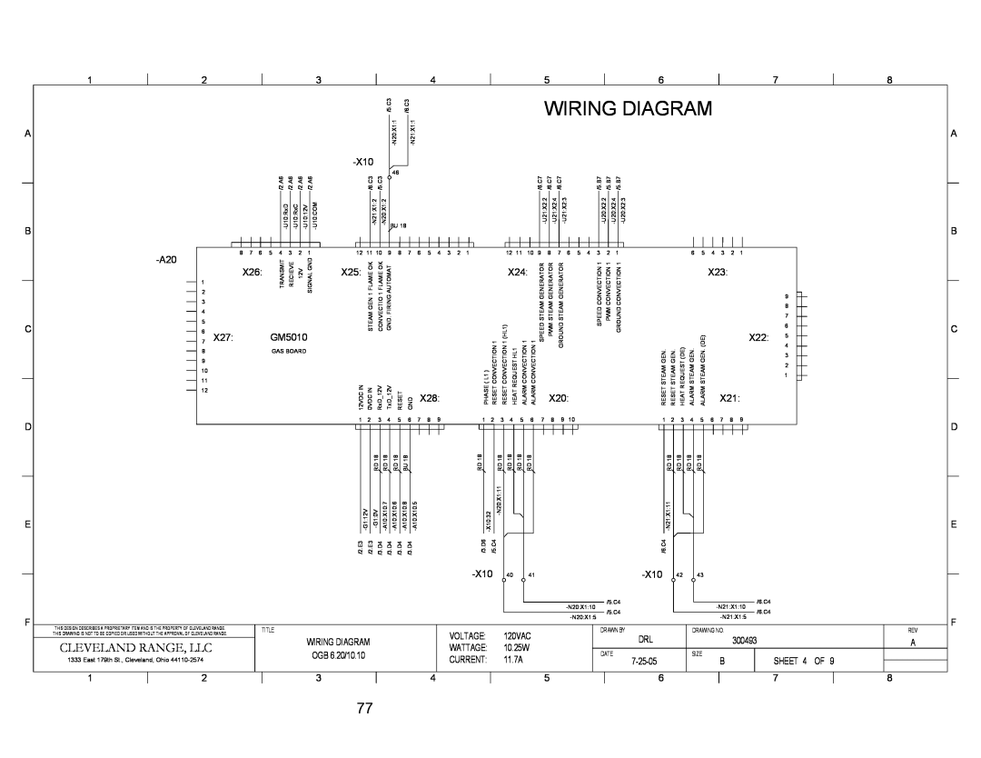 Cleveland Range OGB-6.20 manual Wiring Diagram, Cleveland Range, Llc, Signal, Groundsteam Generator, 5.B7 /5.B7, 3.D6 /5.C4 