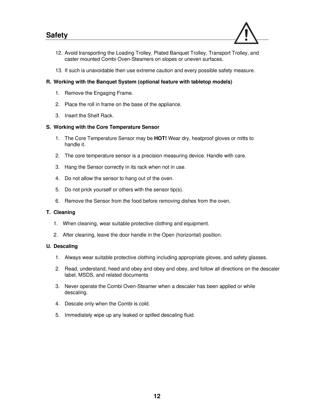 Cleveland Range OVEN STEAMER manual Working with the Core Temperature Sensor, Descaling 