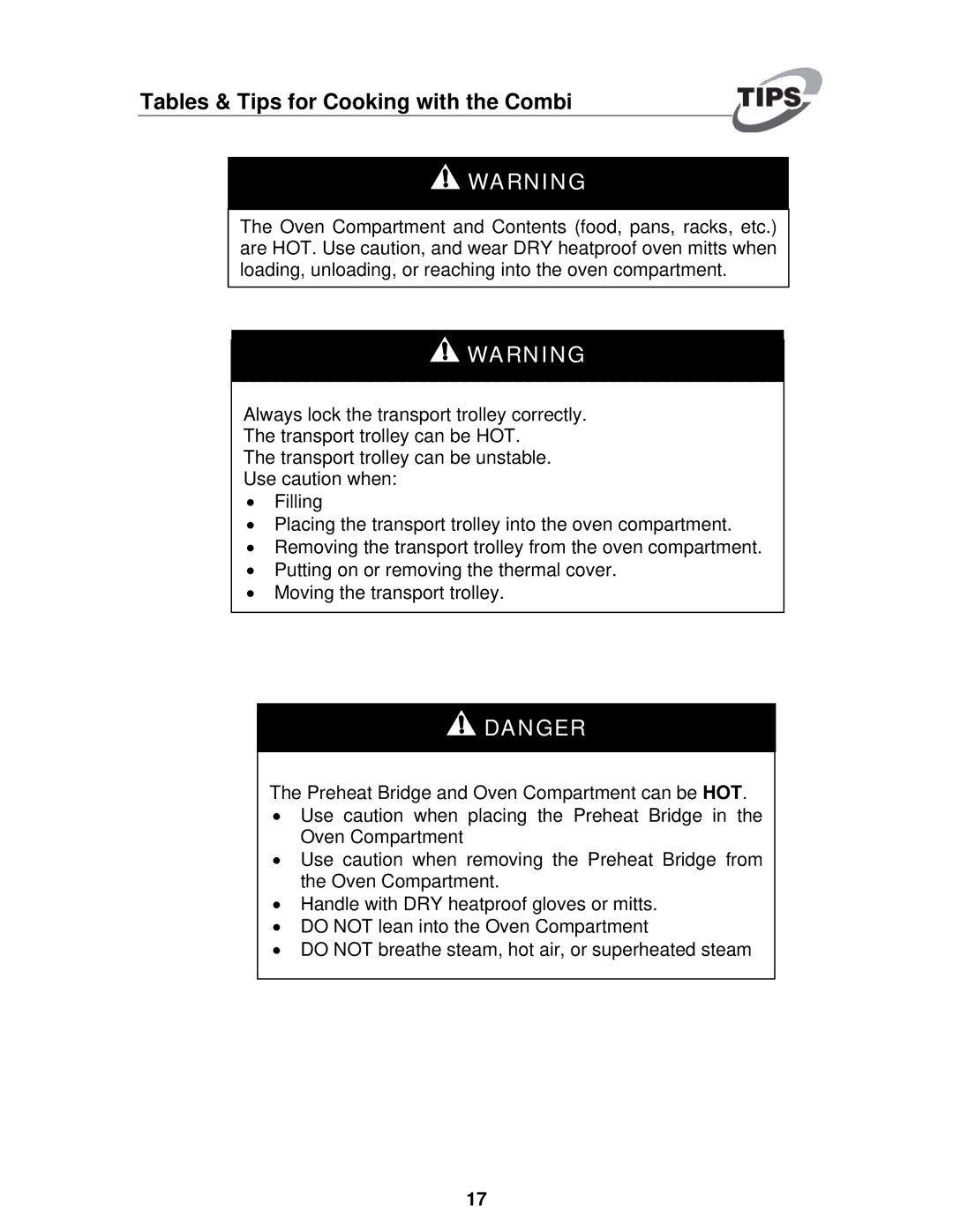 Cleveland Range OVEN STEAMER manual Tables & Tips for Cooking with the Combi 