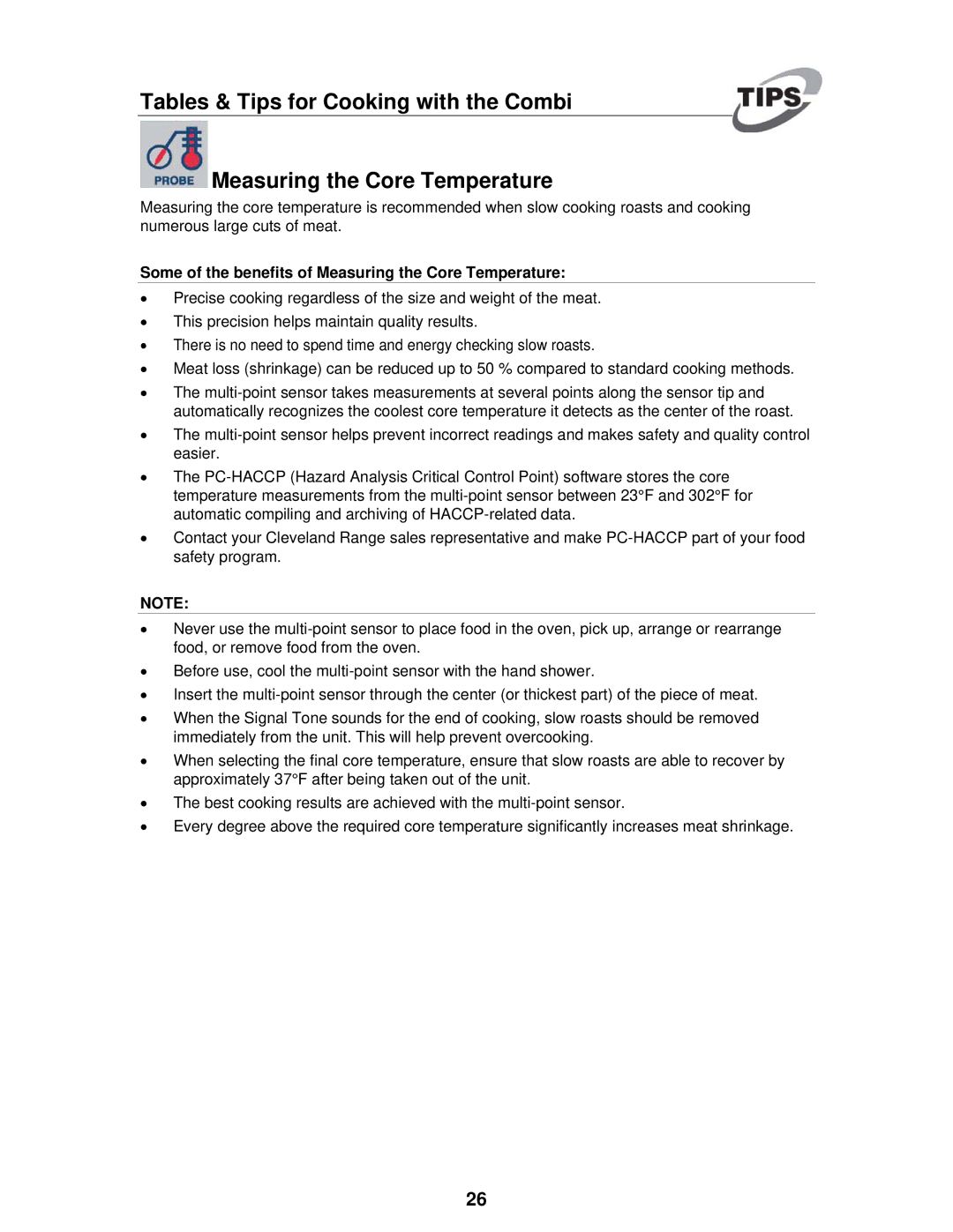 Cleveland Range OVEN STEAMER manual Some of the benefits of Measuring the Core Temperature 