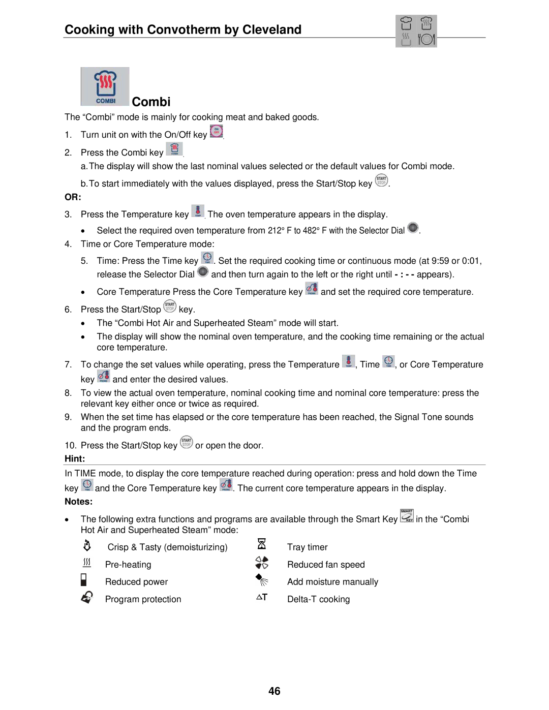 Cleveland Range OVEN STEAMER manual Cooking with Convotherm by Cleveland Combi, Hint 