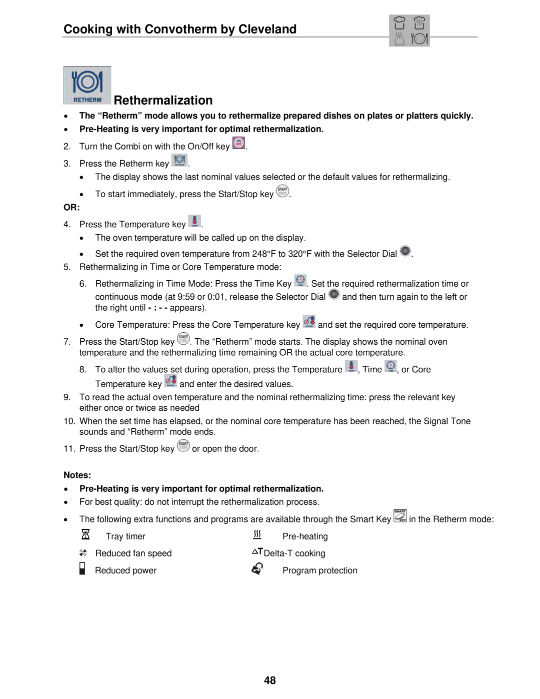 Cleveland Range OVEN STEAMER manual Cooking with Convotherm by Cleveland Rethermalization 