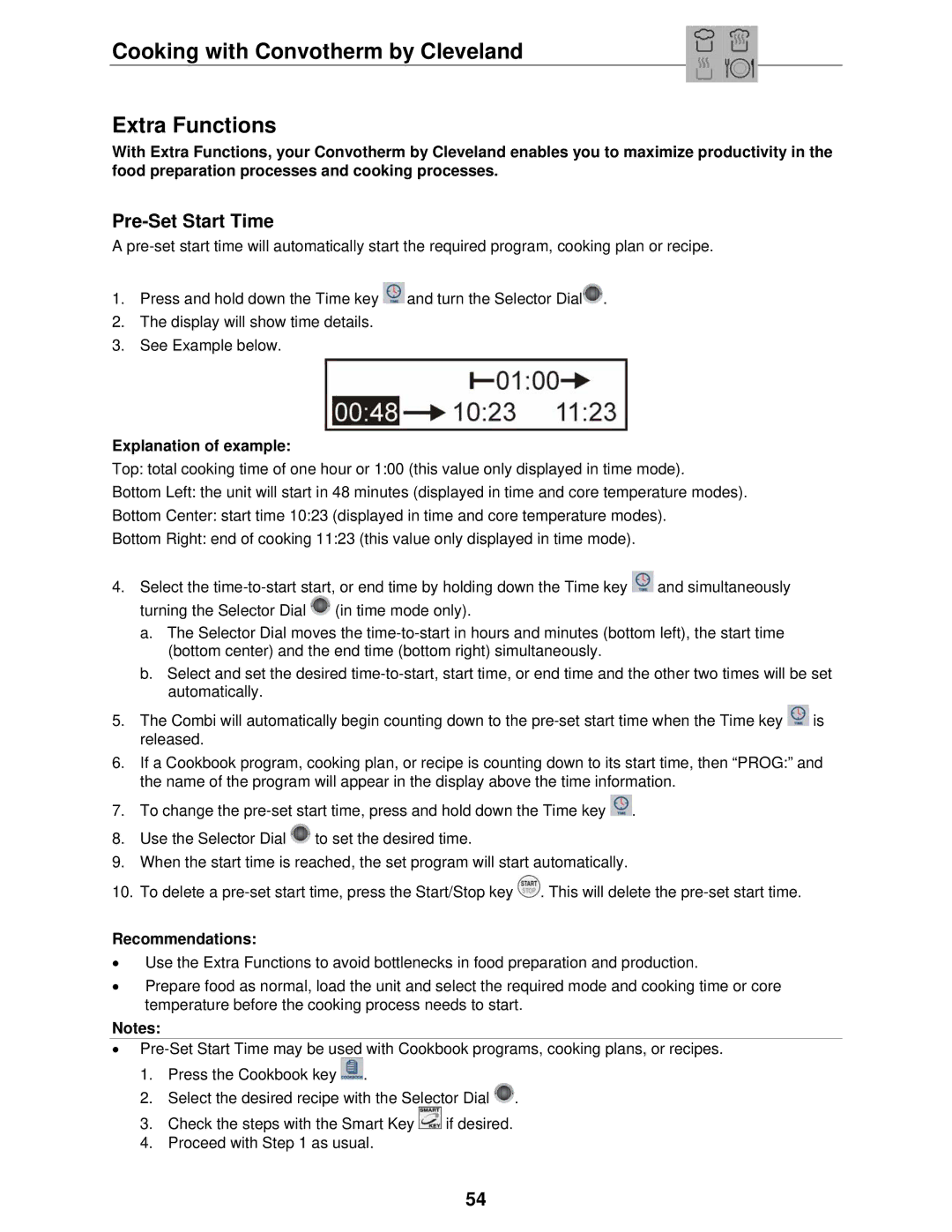 Cleveland Range OVEN STEAMER manual Cooking with Convotherm by Cleveland Extra Functions, Pre-Set Start Time 