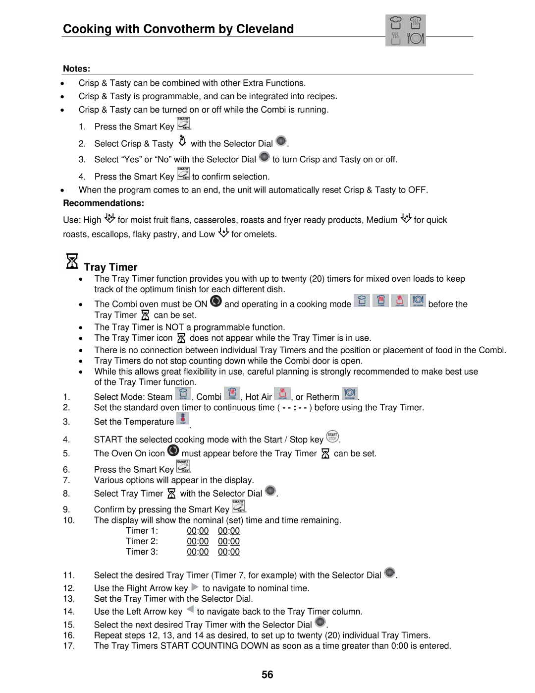 Cleveland Range OVEN STEAMER manual Tray Timer 