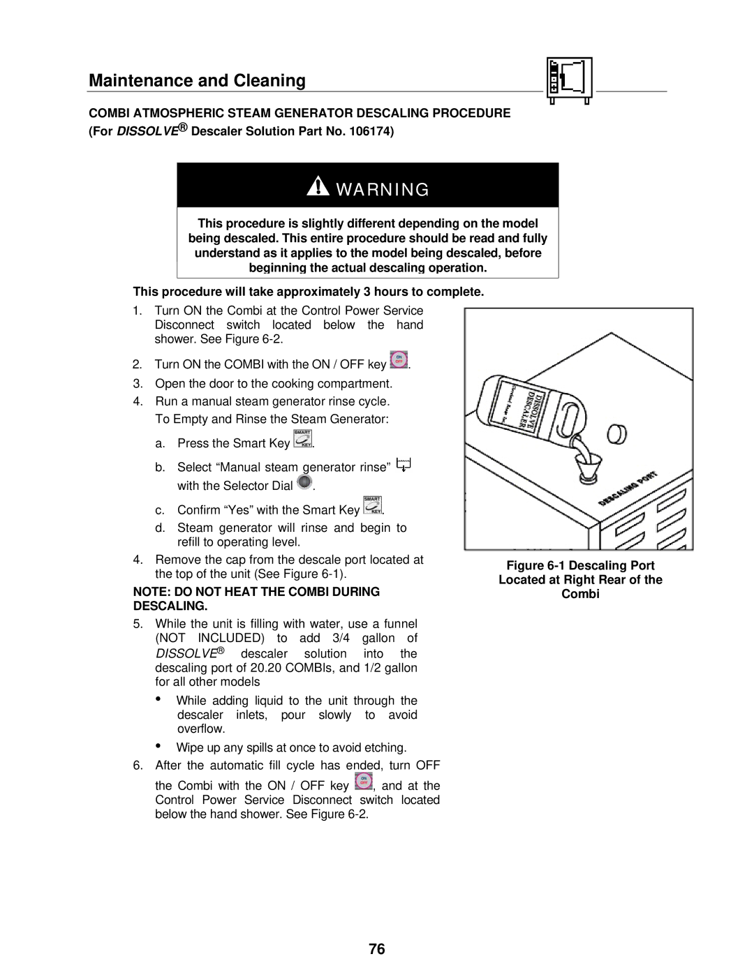 Cleveland Range OVEN STEAMER manual Descaling 